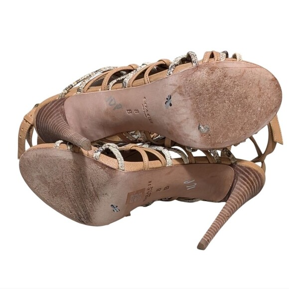 Coach vegan leather Jody open toe sandals woman's 8B python accents heels dressy - Picture 9 of 11